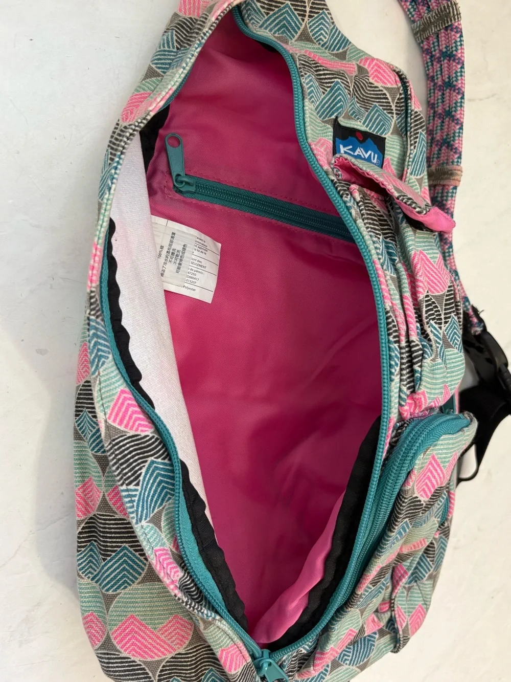 Kavu Blue Pink Pattern Rope Sling Crossbody Bag Travel Hiking Gorpcore Outdoor